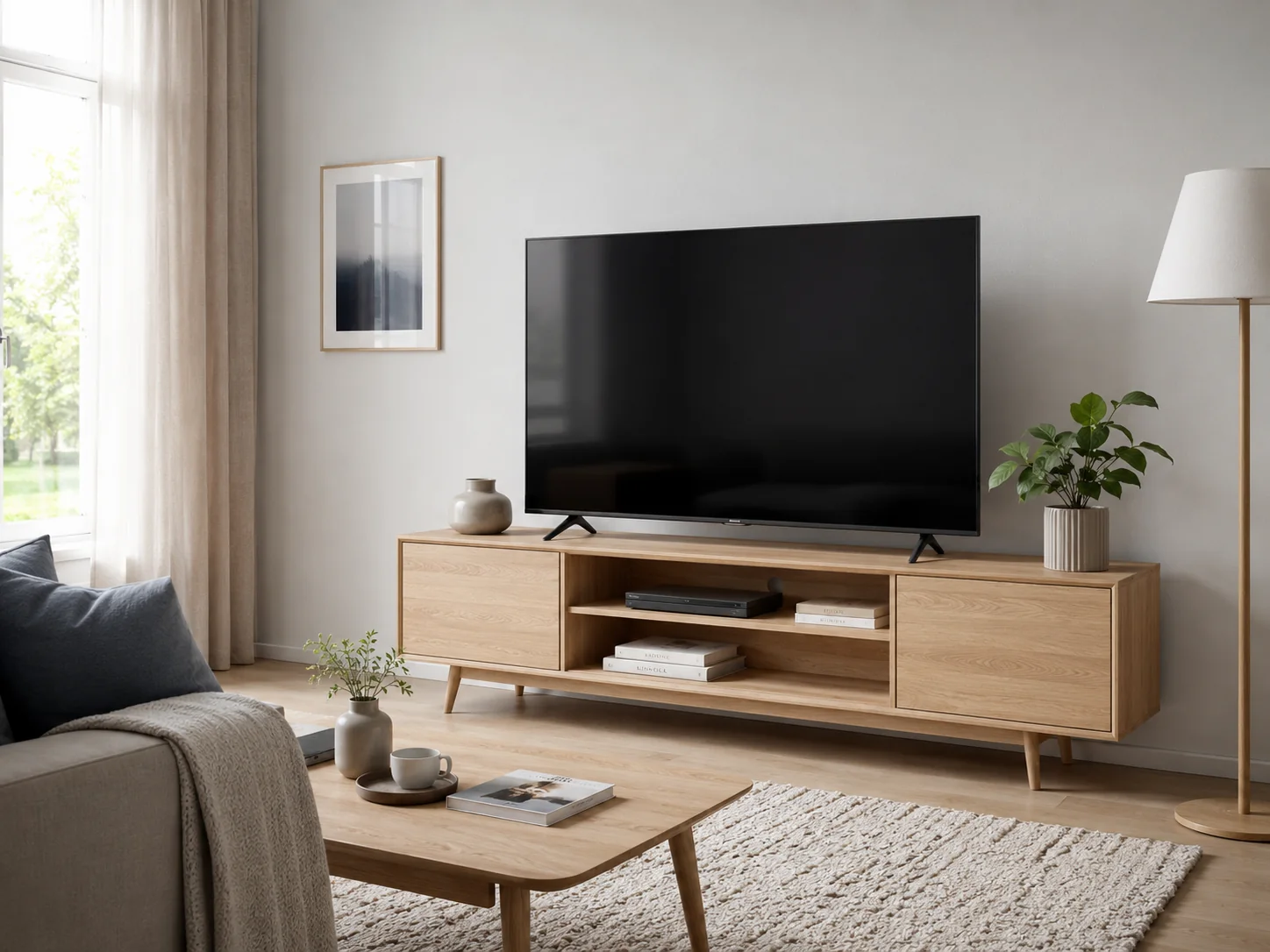 Standing TV installation on media unit in Weymouth